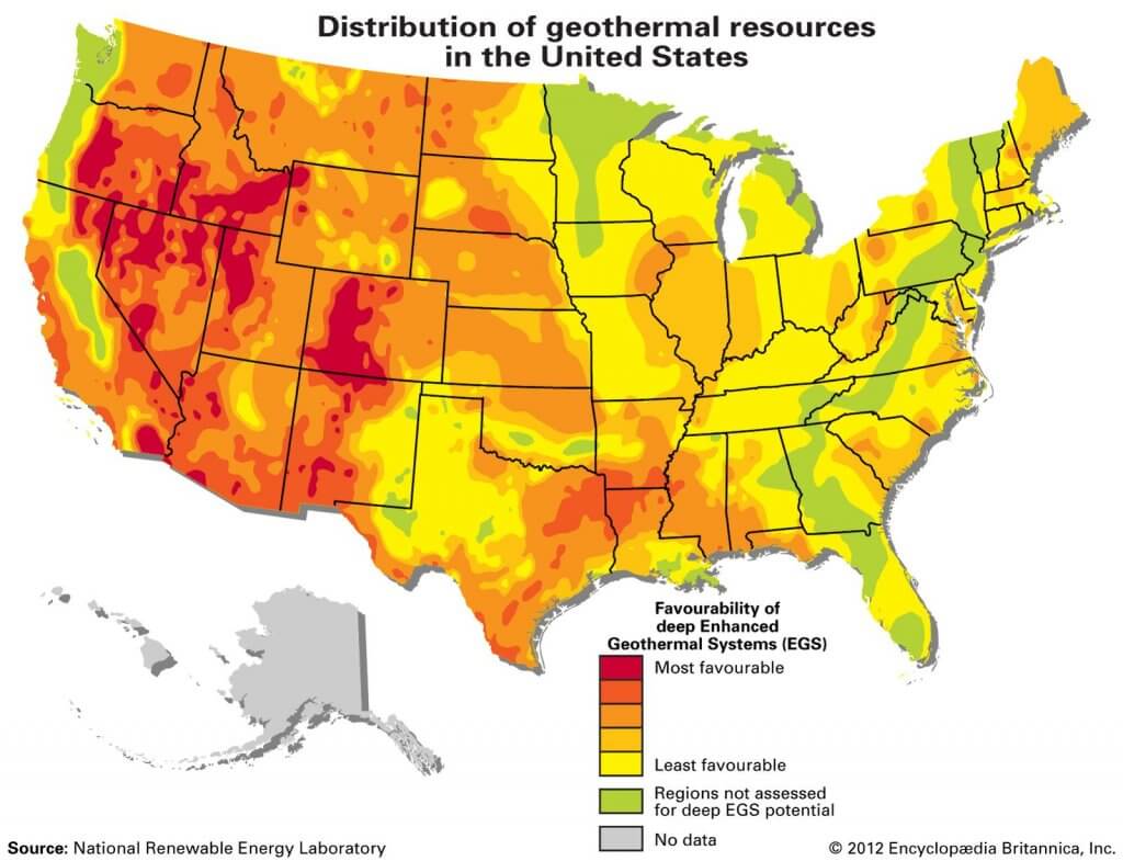 geothermal energy potential, map of usa